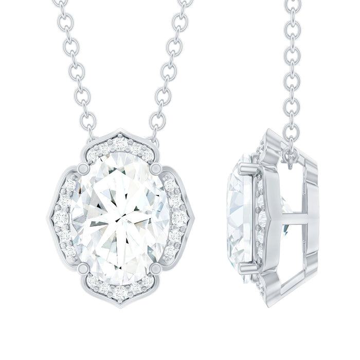 Sixteen millimeter moissanite pendant with silver chain from Rosec Jewels, showcasing a sparkling statement necklace.