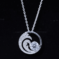 Certified Moissanite Ocean Wave Necklace with Silver Chain