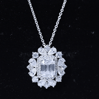 Emerald Cut 7X9 MM Moissanite Vintage Wedding Necklace In Silver