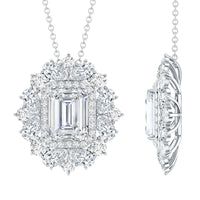 Emerald Cut 7X9 MM Moissanite Vintage Wedding Necklace In Silver