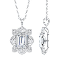 Certified 2.8 Carat Emerald Cut Moissanite Designer Necklace With Silver Chain