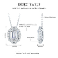 Certified 2.8 Carat Emerald Cut Moissanite Wedding Necklace in Silver