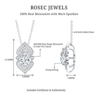 Certified 1.3 Carat Pear Cut Moissanite Vintage Necklace with Silver Chain