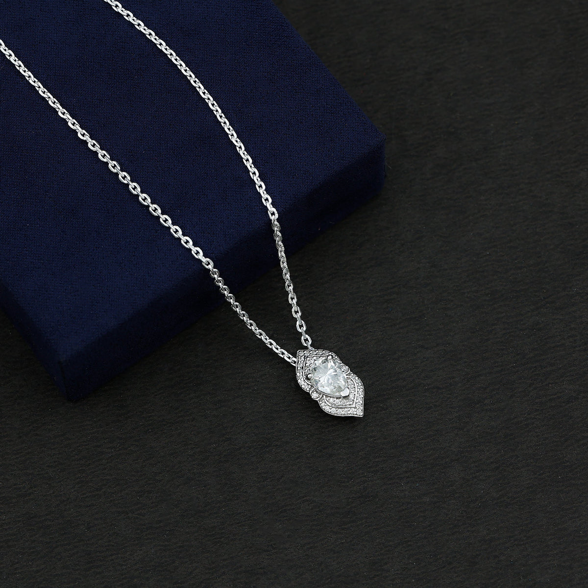 Certified 1.3 Carat Pear Cut Moissanite Vintage Necklace with Silver Chain