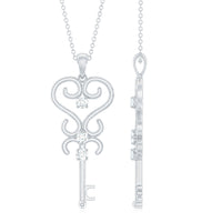 Vintage inspired cubic zirconia key pendant necklace by Rosec Jewels featuring a sparkling zirconia stone and a certificate of authenticity.