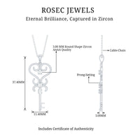 Vintage inspired cubic zirconia key pendant necklace by Rosec Jewels with certificate, featuring a sparkling cubic zirconia stone.