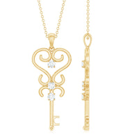 Vintage-inspired cubic zirconia key pendant necklace by Rosec Jewels with certificate, featuring a detailed key design and sparkling stones.