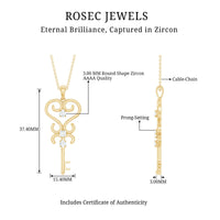 Vintage inspired cubic zirconia key pendant necklace by Rosec Jewels featuring sparkling stones and a certificate of authenticity.