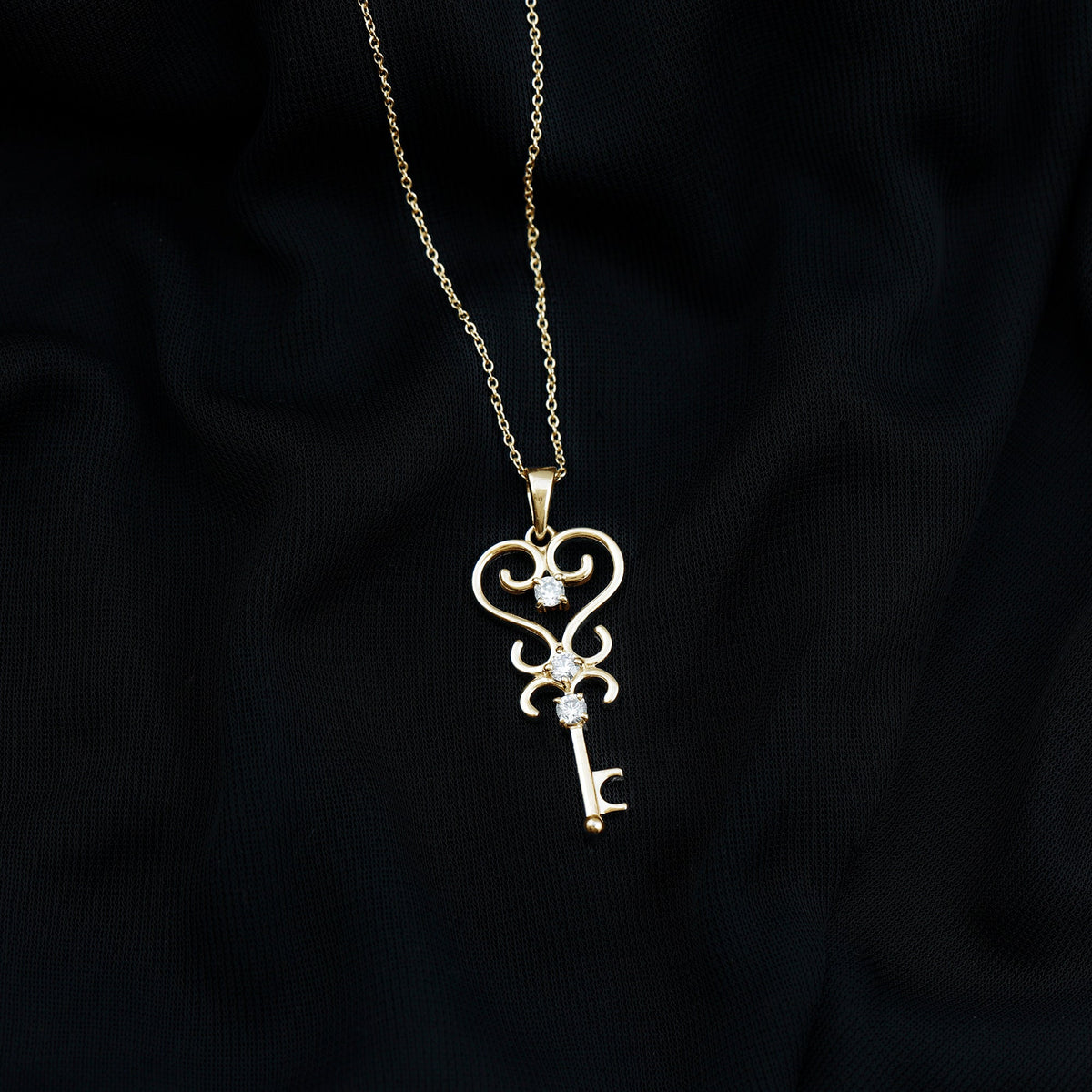 Vintage-inspired cubic zirconia key pendant necklace by Rosec Jewels, featuring a sparkling key design with certificate of authenticity.