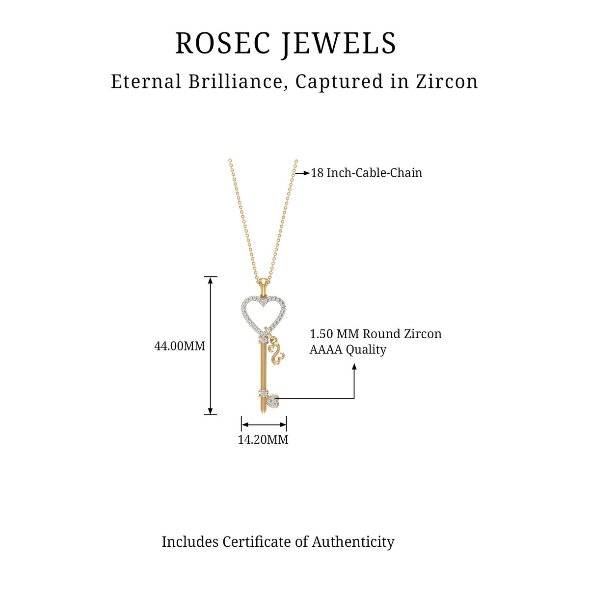 Cubic Zirconia Heart Key Pendant