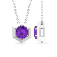 Solitaire Amethyst Hexagon Pendant Necklace