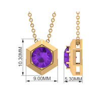 Solitaire Amethyst Hexagon Pendant Necklace