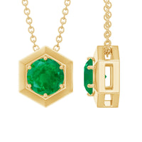 0.4 Carat Solitaire Emerald Hexagon Pendant Necklace