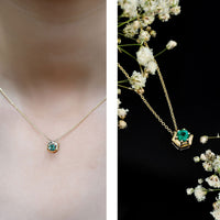 0.4 Carat Solitaire Emerald Hexagon Pendant Necklace