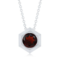 Solitaire Garnet Hexagonal Pendant Necklace