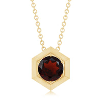 Solitaire Garnet Hexagonal Pendant Necklace