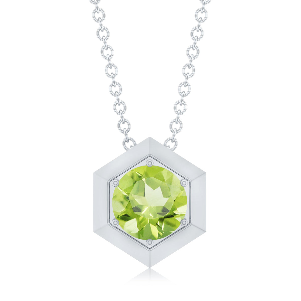 2 Carat Round Cut Peridot Hexagon Necklace for Women
