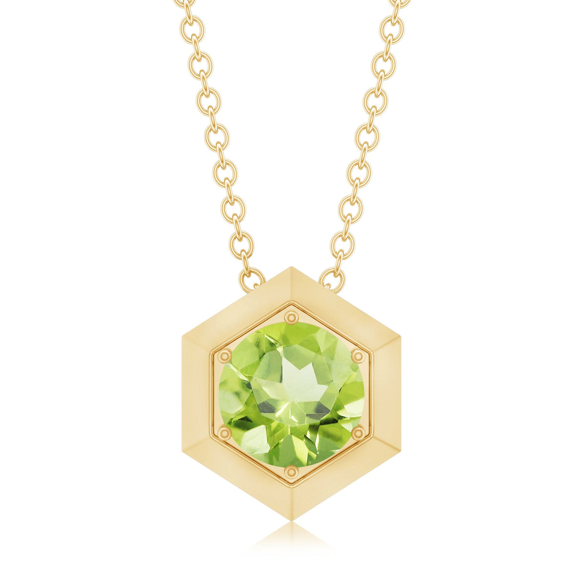 2 Carat Round Cut Peridot Hexagon Necklace for Women