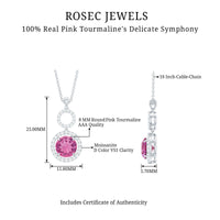 1 Carat Pink Tourmaline and Diamond Dangle Pendant Necklace