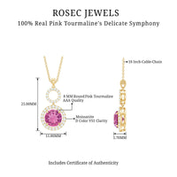 1 Carat Pink Tourmaline and Diamond Dangle Pendant Necklace