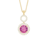 1 Carat Pink Tourmaline and Diamond Dangle Pendant Necklace