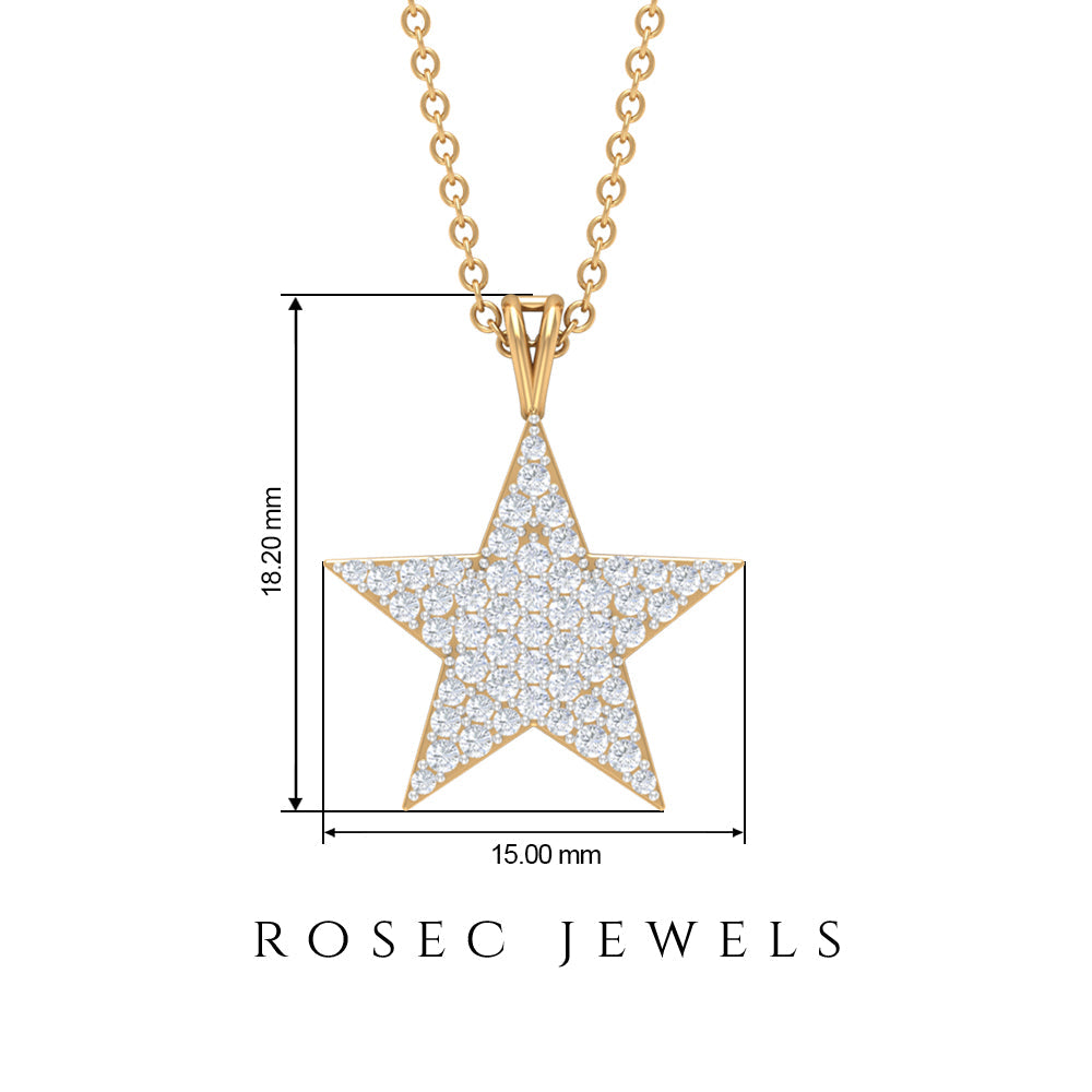 Diamond star pendant necklace in pave setting by Rosec Jewels, featuring sparkling diamonds on a delicate chain.