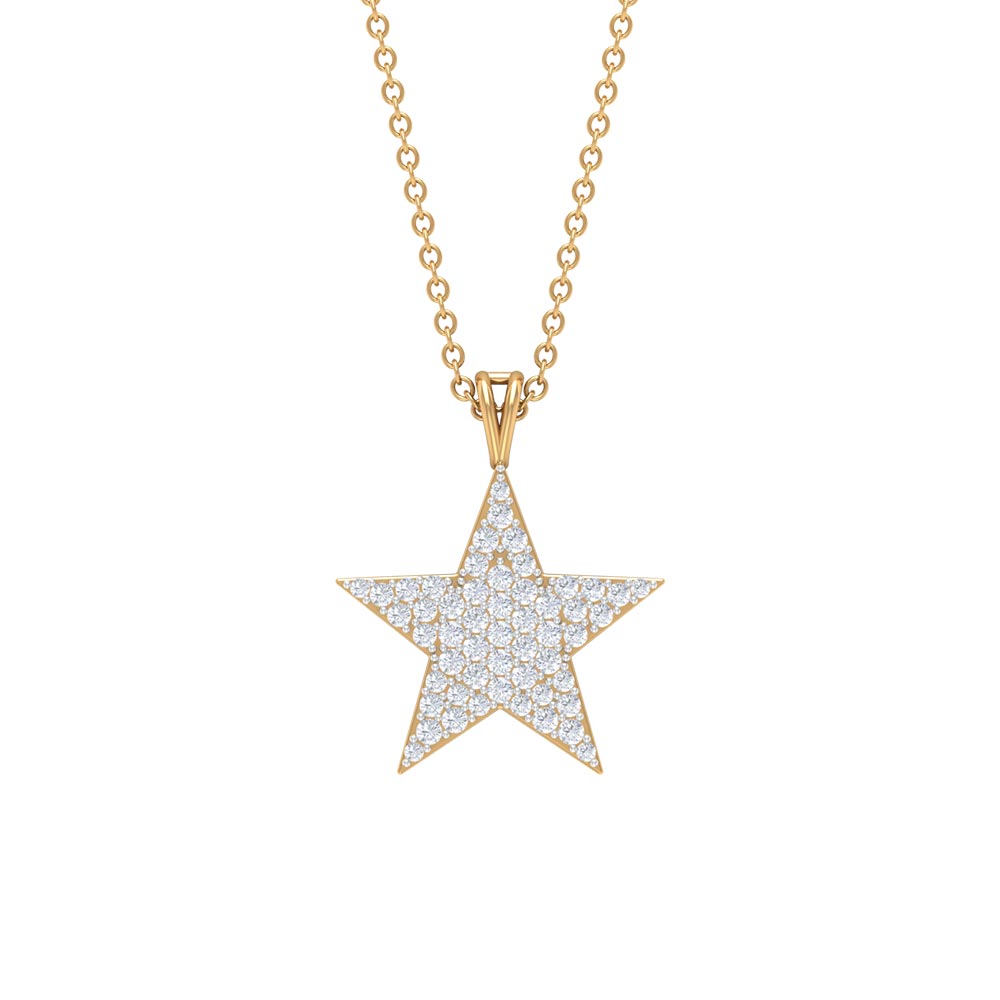 Diamond star pendant necklace in pave setting featuring sparkling diamonds, designed by Rosec Jewels.