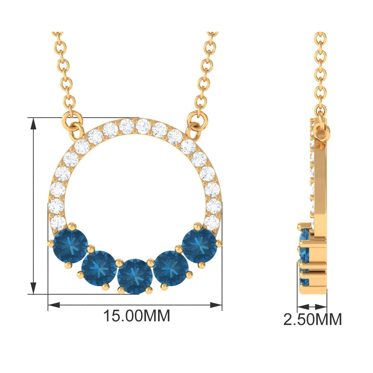 Natural London Blue Topaz and diamond pendant necklace featuring an elegant eternity design by Rosec Jewels.