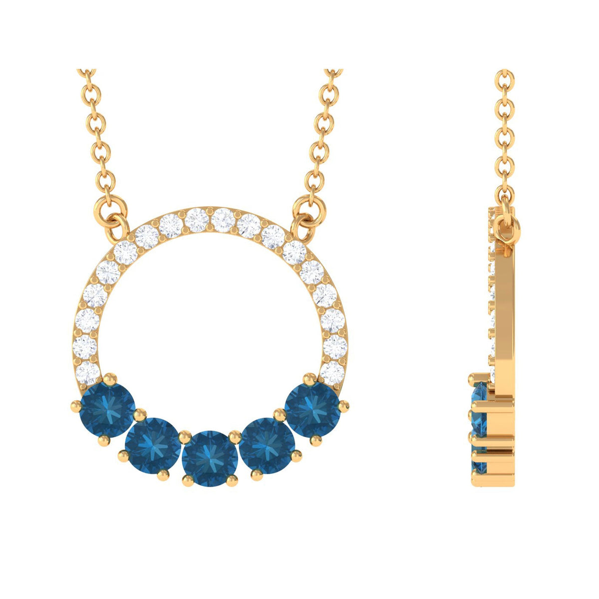 Natural London Blue Topaz and diamond eternity pendant necklace by Rosec Jewels with sparkling gemstones and delicate chain.