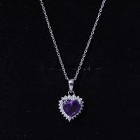 Natural 2 Carat Amethyst Heart Locket With Silver Chain
