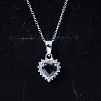 Natural Black Spinel Heart Shape Necklace with Moissanite Halo