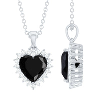 Natural Black Spinel Heart Shape Necklace with Moissanite Halo