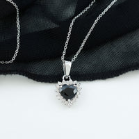 Natural Black Spinel Heart Shape Necklace with Moissanite Halo