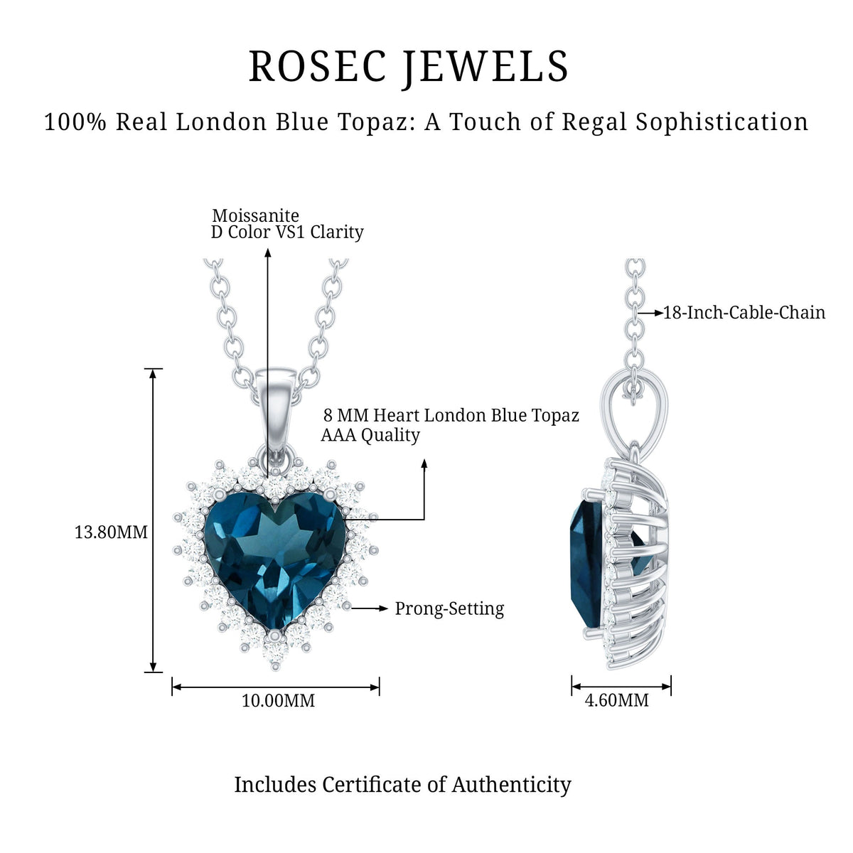 Certified 2 Carat London Blue Topaz Heart Locket With Silver Chain