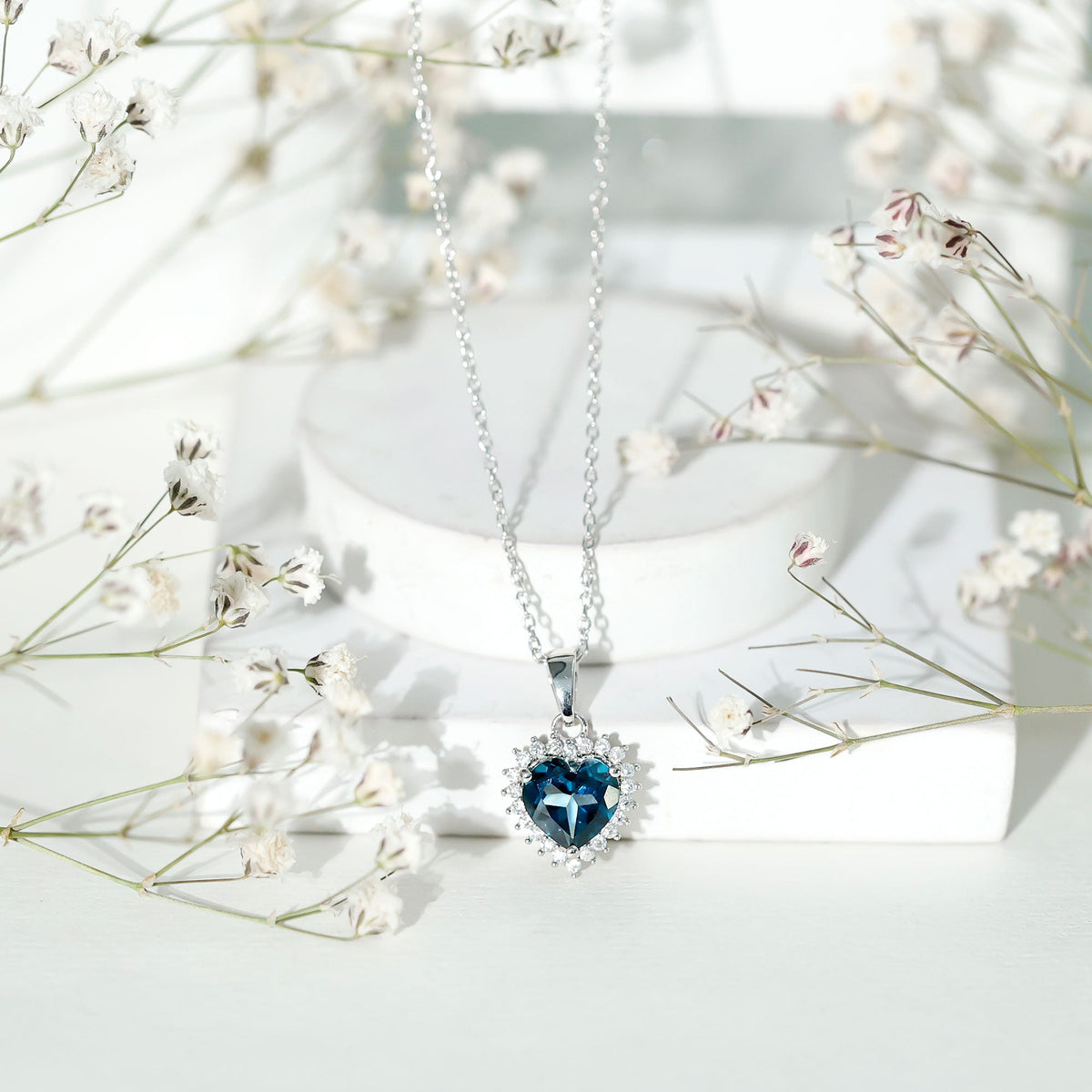 Certified 2 Carat London Blue Topaz Heart Locket With Silver Chain