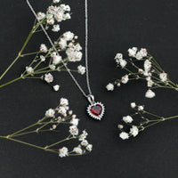 Garnet Heart Pendant Necklace with Moissanite Halo