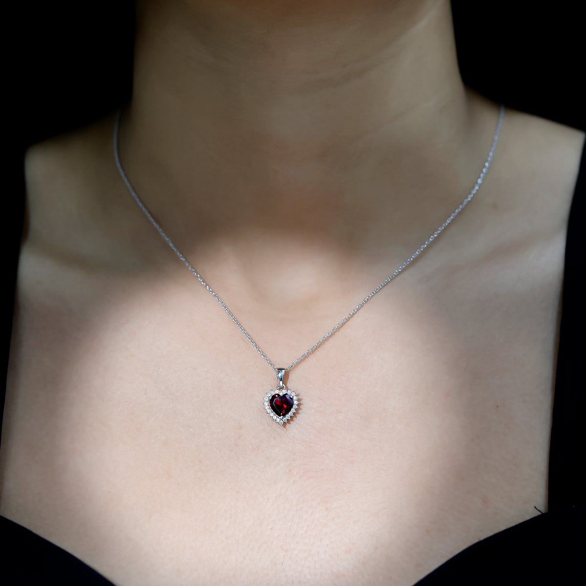 Real 4 Carat Garnet Heart Pendant Necklace With Silver Chain