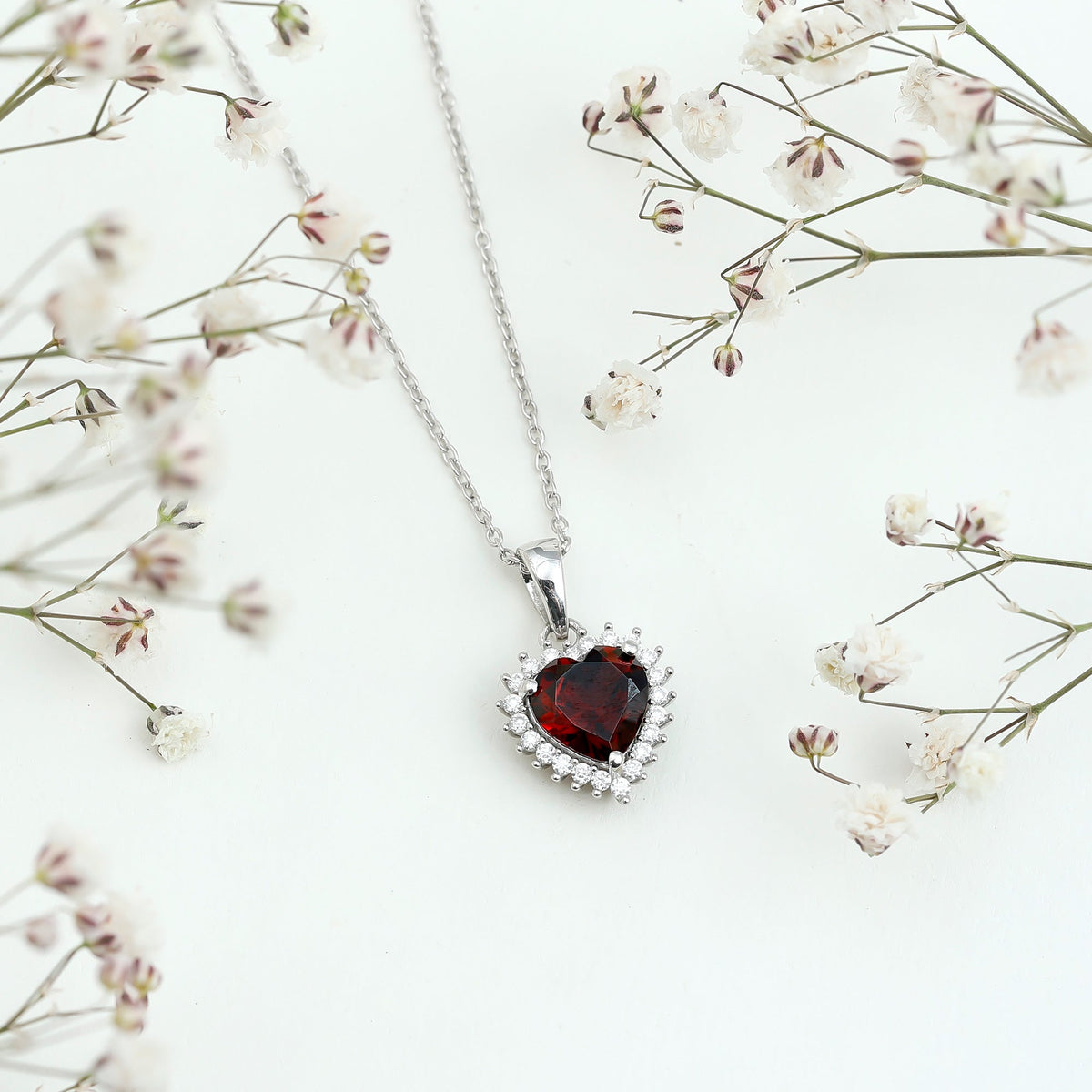 Real 4 Carat Garnet Heart Pendant Necklace With Silver Chain