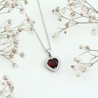 Real 4 Carat Garnet Heart Pendant Necklace With Silver Chain