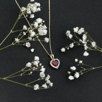 Garnet Heart Pendant Necklace with Moissanite Halo