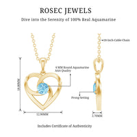 March Birthstone Aquamarine Solitaire Heart Necklace With Chain