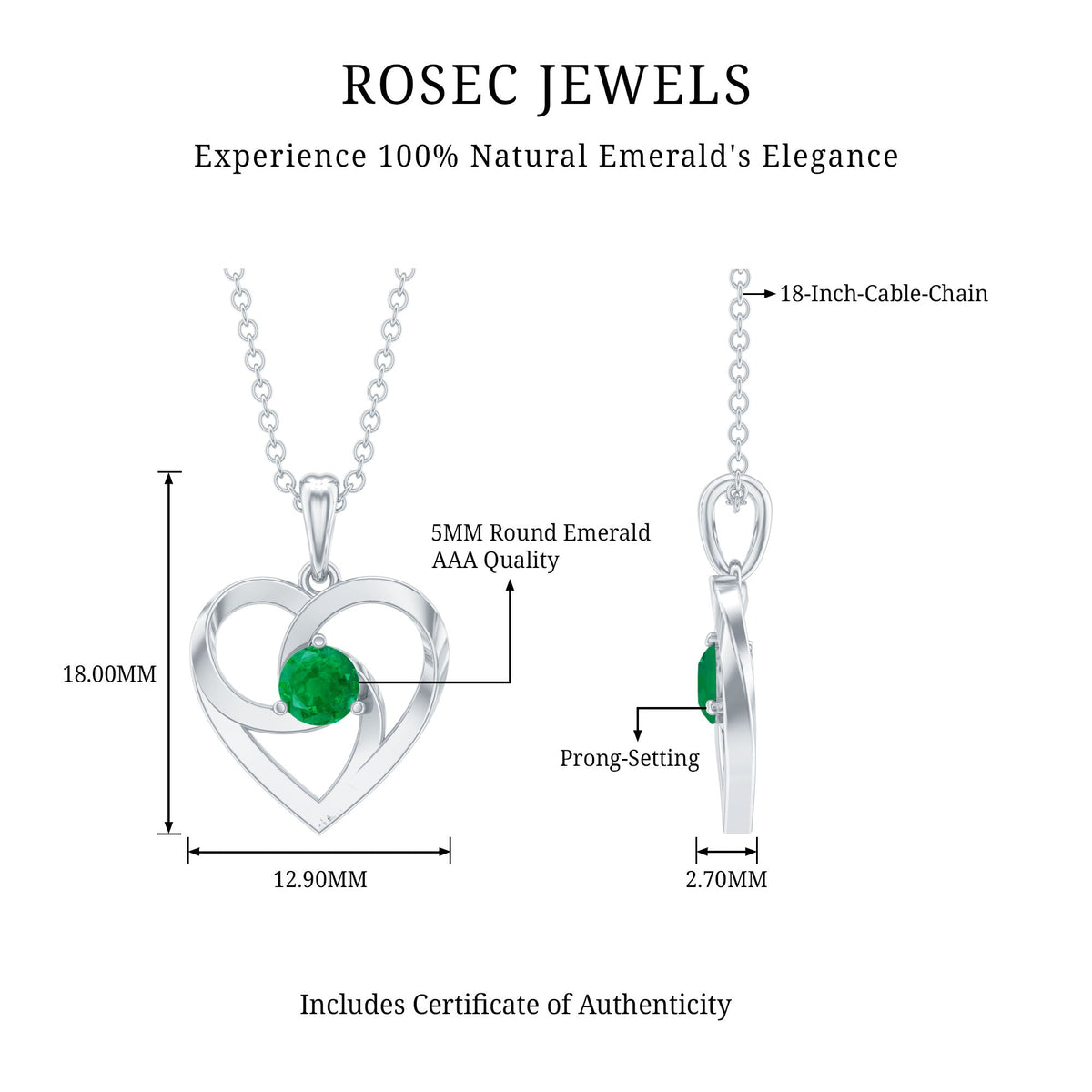 Natural Half Carat Emerald Heart Pendant Necklace for Women