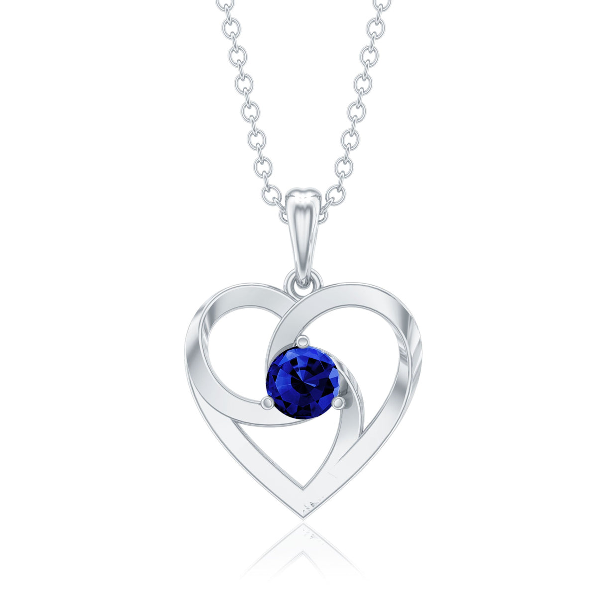Lab Grown Blue Sapphire Heart Necklace with Certificate