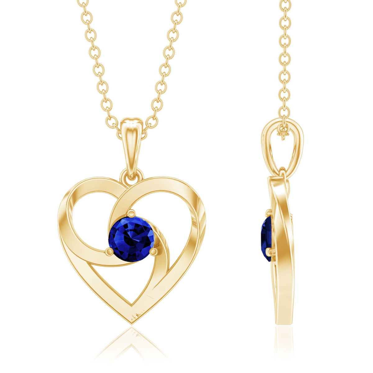 Lab Grown Blue Sapphire Heart Necklace with Certificate