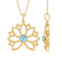 Solitaire Aquamarine Lotus Flower Pendant in Bezel Setting