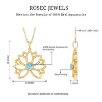 Solitaire Aquamarine Lotus Flower Pendant in Bezel Setting