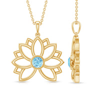 Solitaire Aquamarine Lotus Flower Pendant in Bezel Setting