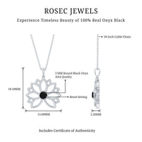 Natural Black Onyx Flower Pendant Necklace for Women