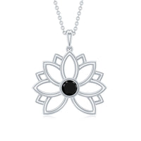 Natural Black Onyx Flower Pendant Necklace for Women