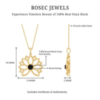 Natural Black Onyx Flower Pendant Necklace for Women